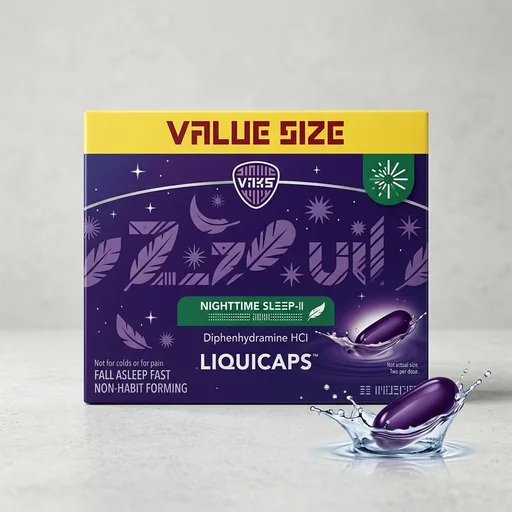ZzzQuil LiquiCap Sleep Aid, Diphenhydramine 25mg HCl, Sleep Aids for Adults, Nighttime Sleep Aid, 72 LiquiCaps