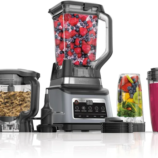 Ninja BN801 Professional Plus Kitchen System, 1400 WP, 5 Functions for Smoothies, Chopping, Dough & More with Auto IQ, 72-oz.* Blender Pitcher, 64-oz. Processor Bowl, (2) 24-oz. To-Go Cups, Grey