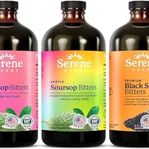 Serene HerbsSoursop Bitters Liquid & Black Seed Bundle – Organic Herbal Guanabana for Digestive Support & Immune Health – Vegan, Non-GMO – 32 oz (16 oz Each), (