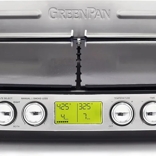 GreenPan Stainless Steel Elite XL Smoke-less Grill & Griddle, Healthy Ceramic Nonstick Interchangeable/Removeable Cast Aluminum Plates, Indoor BBQ Sear Sizzle, Splash Guard, Drip Tray, PFAS-Free