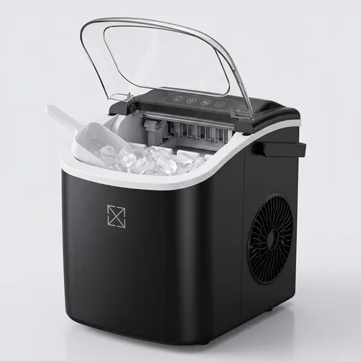 EUHOMY Countertop Ice Maker Machine with Handle, 26lbs in 24Hrs, 9 Ice Cubes Ready in 6 Mins, Auto-Cleaning Portable Ice Maker with Basket and Scoop, for Home/Kitchen/Camping/RV. (Black)
