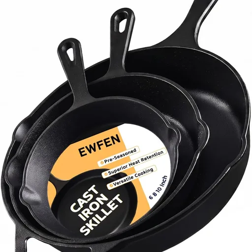 EWFEN Cast Iron Skillet 3-Piece Set