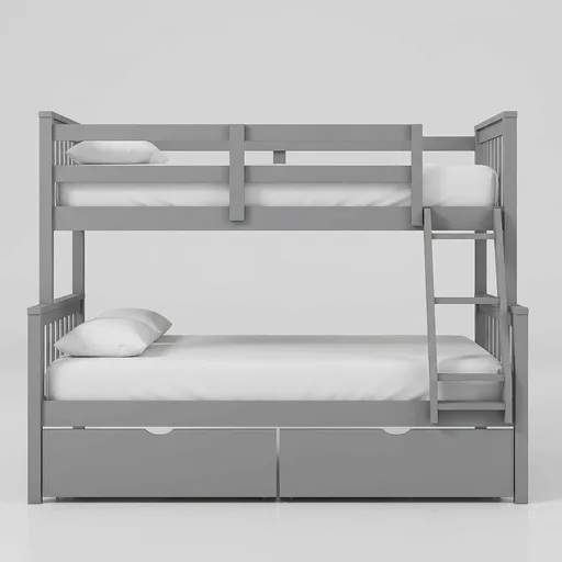 Merax Twin Over Full Bunk Bed with Drawers, Convertible Wood Bunk Bed with Ladders and Two Storage Drawers, Solid Wood Detachable Bunk Bed Frame with Ladders, Grey
