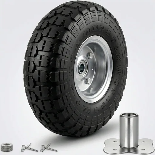 4.10/3.50-4 Tire Wheels Flat Free, 10 inch Solid Rubber Tire Wheels with 5/8'' Double Sealed Bearings, 2.2" Offset Hub, Perfect for Hand Truck Dolly Garden Trailer Gorilla Carts, 1 PACK