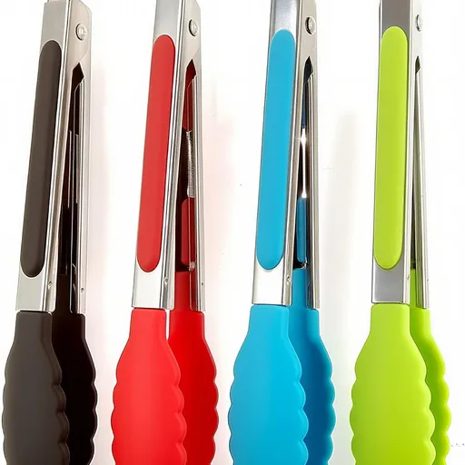 ZHIYE 4Pcs Silicone Tongs, Kitchen Tongs 7” Non-slip & Easy Grip Stainless Steel Handle - Smart Locking Clip - Heat Resistant, Food Grade