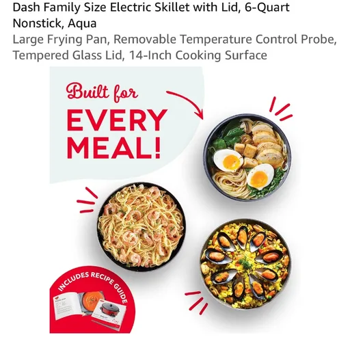 Dash Family Size Electric Skillet with Lid, 6-Quart Nonstick, Aqua