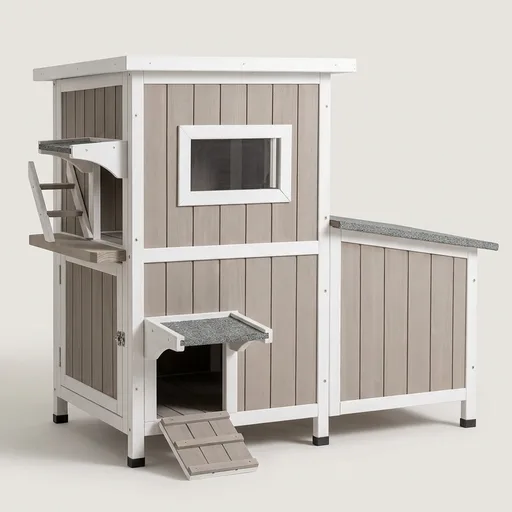 Outrdoor Cat House for 2-3 Cats Safe Outdoor Feral Cat Shelter Weatherproof Wooden Cat Houses with 3 Rooms 3 Escape Doors 2 Openable Asphalt Roofs