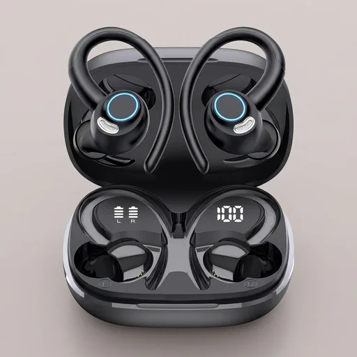 Wireless Earbuds, Bluetooth 5.4 Headphones Sport, Over Ear Buds With ENC Noise Cancelling Mic, 48H, Wireless Earphone With Earhooks, Stereo Deep Bass, IP7 Waterproof ear bud for Workout Running, Black