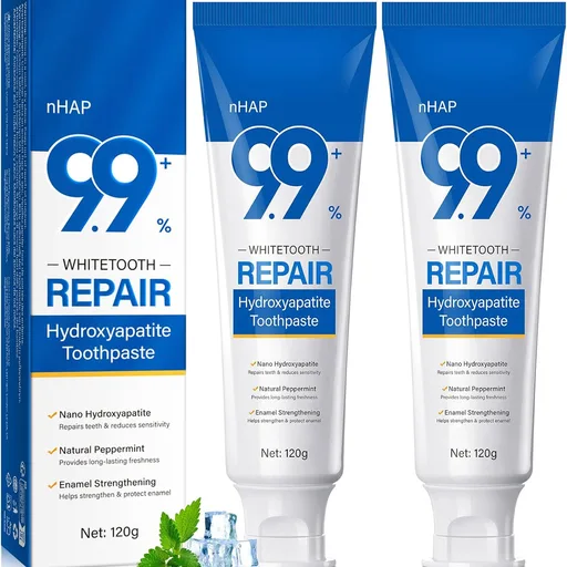 9.9% Hydroxyapatite Toothpaste - 2 Pack, Protects Enamel and Strengthens Teeth, Cleans and Cares for Oral Health, Freshens Breath, Non-Irritating, Natural and Safe, 8.46 Oz