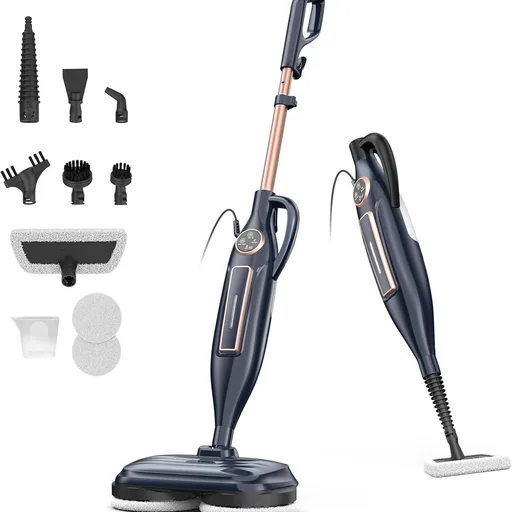 DEVOAC VM6 Scrubbing Steam Mop with Rotating Mop Pads, 10 in 1 Steam Mop, Lightweight Spin Mop & 3 Steam Modes for Hard Floor Laminate Marble Floors (Ebony)