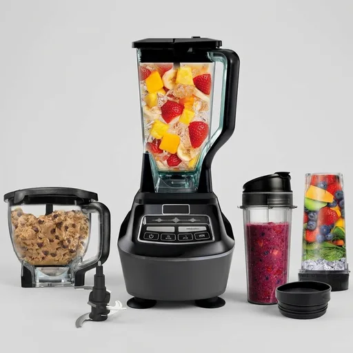 Ninja Kitchen System | All-in-One Food Processor & Blender for Smoothies | Includes Pitcher, (2) 16 oz. To-Go Cups & 8-Cup Bowl | Makes Salsa, Dough, Shakes, & Frozen Drinks | 1500W | Black | BL770