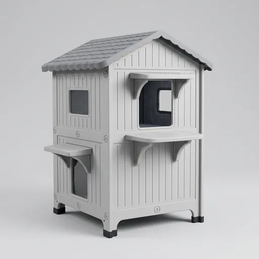 Weatherproof Outdoor Cat House with Insulated Liner for Feral Multi Cats 21.5" D x 21" W x 34" H, 2 Storey Insulated Elevated Cat Shelter with Escape Door, Easy Assemble, Expansive Interior‌