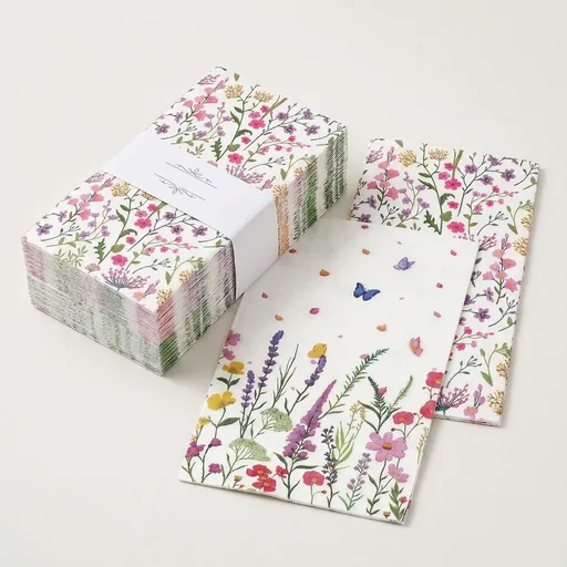 100Pcs Wildflower Paper Napkins, 2-Ply Decorative Floral Butterfly Guest Dinner Napkins Disposable Bathroom Hand Towels for Spring Birthday Tea Party Wedding Wildflower Party Decorations