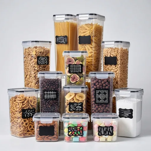 Airtight Food Storage Containers with Lids, Vtopmart 24 pcs Plastic Kitchen and Pantry Organization Canisters for Cereal, Dry Food, Flour and Sugar, BPA Free, Includes 24 Labels，Black