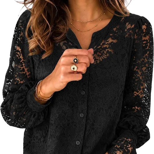 Zeagoo Lace Button-Up Blouse