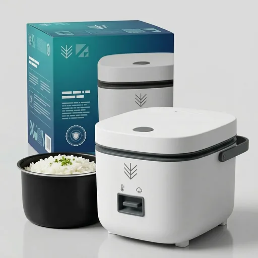Rice Robot Personal Rice Cooker, PFAS-free, Nonstick. 1 Quart Capacity, with Stainless Steel Steamer Tray, Measuring Cups, Recipe Book with 60 Recipes, and Serving Spoon, As Seen On TV
