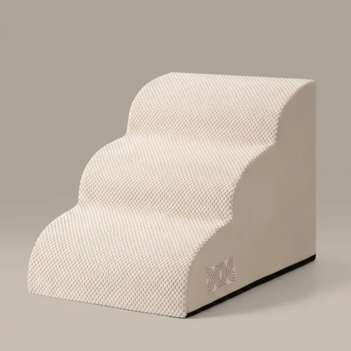 Dog Stairs for Small Dogs & Cats,3 Steps Non-Slip Pet Ramp for Couch,15.7"H | Airpanda Pet Stairs with Washable Cover & High-Density Foam,Gentle Curved Design,Ideal for Senior & Short-Legged Dogs,Beige