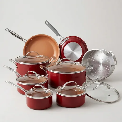 BulbHead Red Copper 10 PC Copper-Infused Ceramic Non-Stick Cookware Set