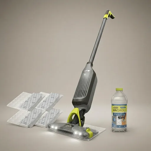 Shark VACMOP Cordless Hard Floor Cleaner, Vacuum and Spray Mop, Powerful Suction, Lightweight, LED Headlights, Includes 4 Disposable Pads, 12oz Multi-Surface Cleaning Solution, Gray, VM252