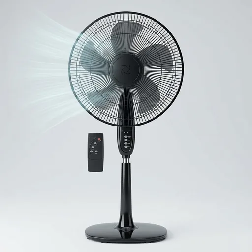 Amazon Basics 16" Pedestal Fan with Remote for Bedroom, Living Room, Office, Adjustable Height, Dual-Layered Blades, 3 Speeds, 3 Modes, Timer, Tilt Head, 60W, Black