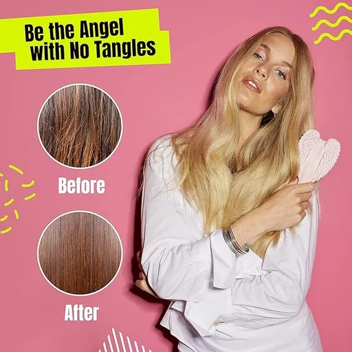 Detangling Hair Brush - Anti Static Angel Wing Hair Brush with Soft & Flexible Bristle for Straight & Wavy Hair - Tangle Angel Hair Detangler Brushes for Blow Drying & Shower - Matt White