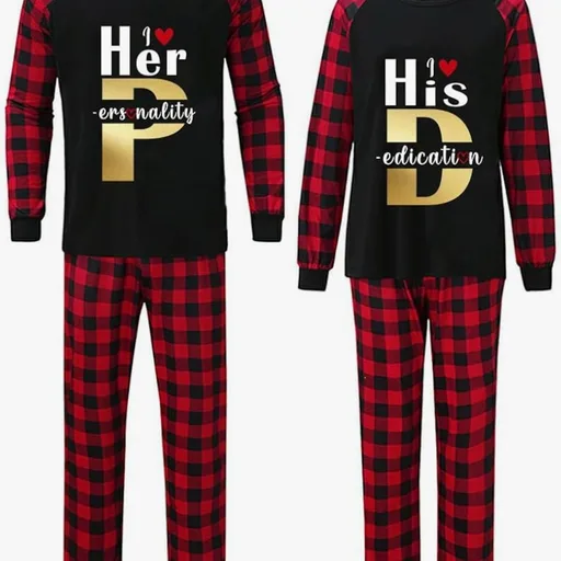 Valentine's Day Matching Pajamas Set Long Sleeves Top And Classic Pants For Women or Men