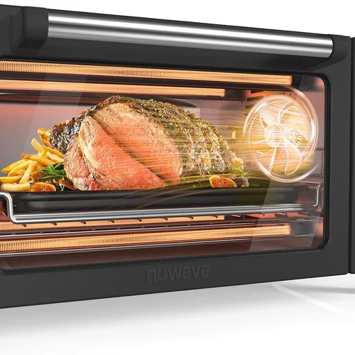 Nuwave Bravo Pro Smart Air Fryer Toaster Oven Combo, Airfryer Convection Oven Countertop, 10-in-1 Functions with Quicker & Even Crisp Technology, 1800W, 50-450°F, PFAS-Free, 21QT, Black