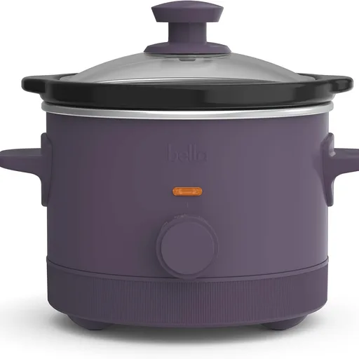 bella 1.5 Qt Slow Cooker with 3 Heat Manual Control, Ceramic Nonstick Coating, Dishwasher Safe Stoneware Pot and Tempered Glass Lid, Tangle Free Cord Wrap & Cool Touch Handles, Plum