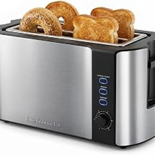 Elite Gourmet 4-Slice Long Slot Toaster, Extra-Wide Slots, 6 Browning