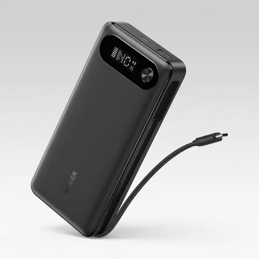 Anker Power Bank, 20,000mAh Travel Essential, Built-in USB-C Cable(Black) | 1 USB-C and 1 USB-A port, for MacBook Pro/Air, iPhone 17/16/15/14, Samsung, Switch and more