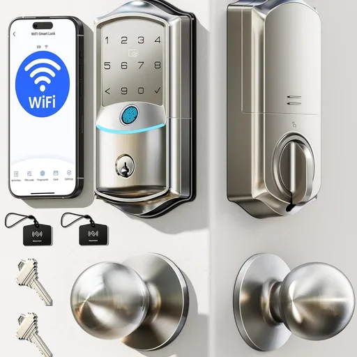 Veise VE027-K WiFi Smart Deadbolt Locks with 2 Knobs Set, Satin Nickel