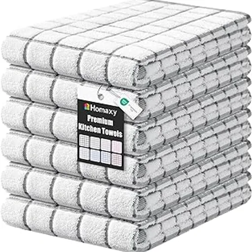 Premium Kitchen Towels(16”x 28”, 6 Pack), Check Design, Green.