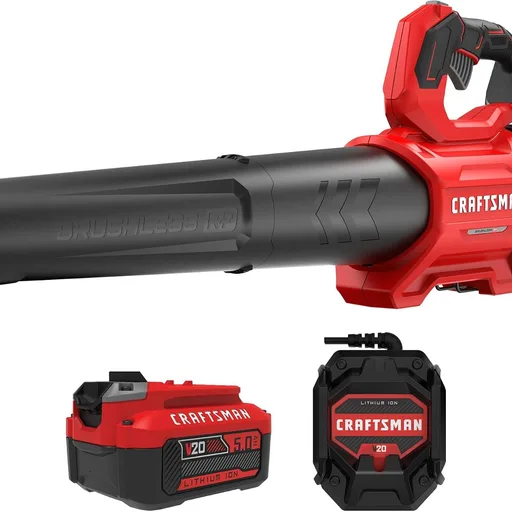 CRAFTSMAN Leaf Blower Cordless with Battery and Charger V20 RP, Up to 110 MPH Power, Handheld Electric Leaf Blower, Brushless Motor, Lightweight, 5.0Ah (CMCBL730P1)