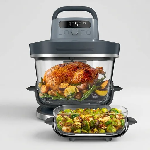Ninja Crispi Pro 6-in-1 Glass Air Fryer | With Nontoxic, 6qt & 2.5qt Containers & Lids | Microwave, Freezer, Dishwasher Safe | 450°F Max Temp | 1800 Watt | Cyberspace | AS101CY