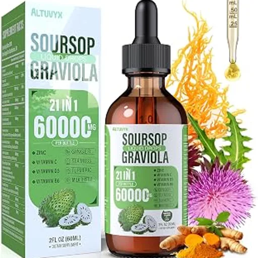 21-in-1 Soursop Graviola Liquid Drop, Soursop Bitters Liquid 2000mg Organic Soursop Leaves & Fruit with 300mg Sea Moss, Zinc, Vitamins for Cellular, Immune, Ski