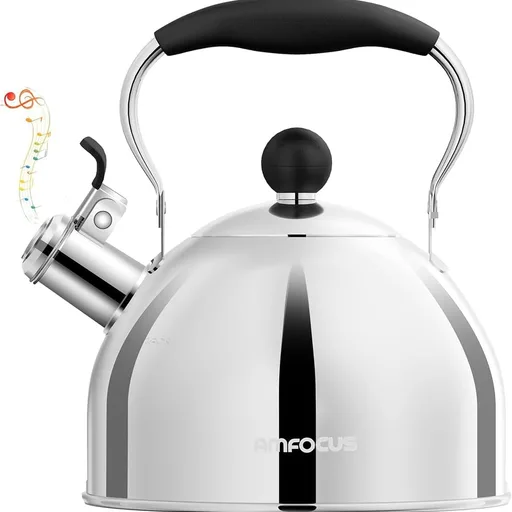 Tea Kettle, 2 Quart Stainless Steel Whistling Tea Kettle, Stovetop Whistling Teakettle Tea Pots for Stove Top with Ergonomic Folding Handle, Small Teapot, Water boiler for Tea, Coffee (Silver)