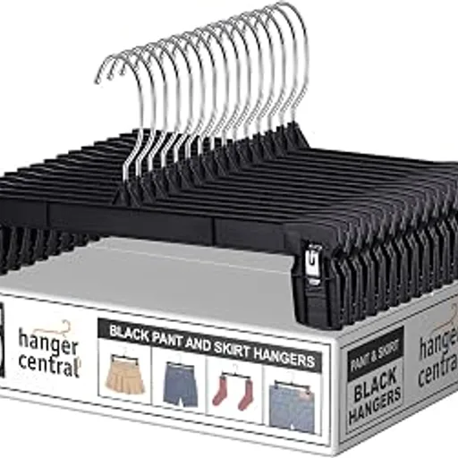 12 inch 30 Pack Pants Hangers Slim Plastic Black