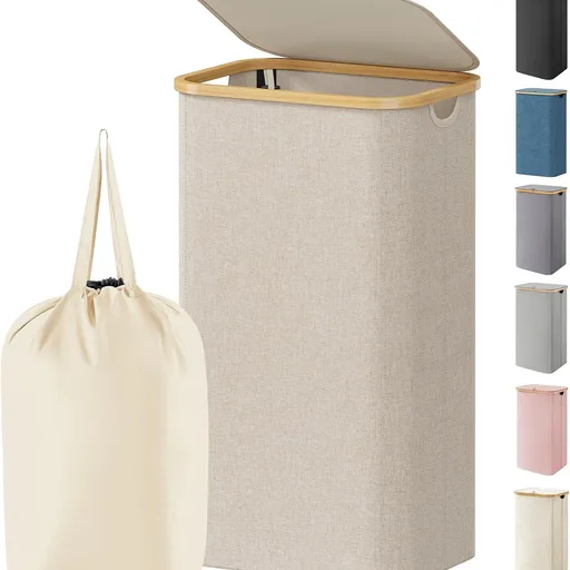 Lifewit 105L Large Laundry Basket with Lid, Removable Bags, Beige