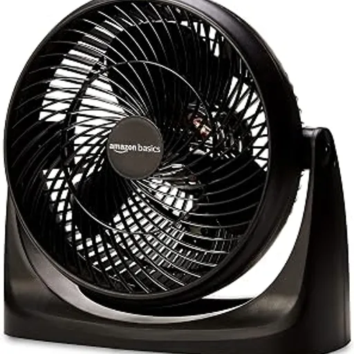 Amazon BasicsAir Circulator Fan, Desk Fan for Bedroom, Home and Office, With 90-Degree Tilt Head, 3 Speed Settings, Lightweight (4.2 LBS), 70 Watts, Black, 14.8