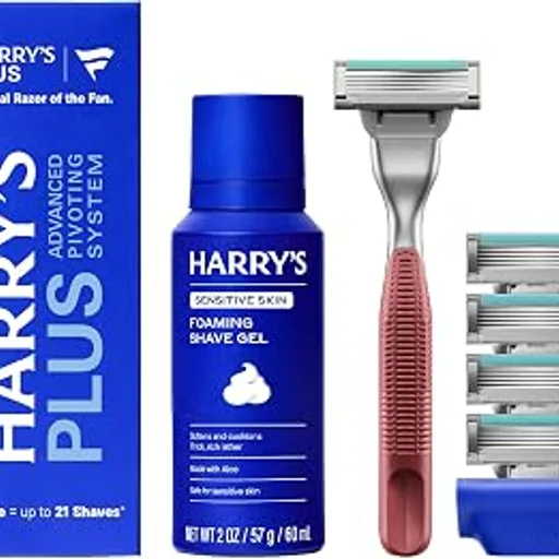 Harry'sPlus Shaving Kit for Men - 5 Razor Blade Cartridges, 2 oz Shave Gel