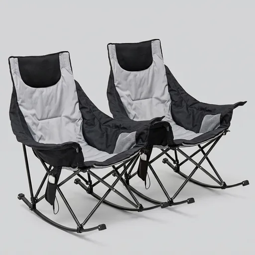 SUNNYFEEL Oversized Heated Rocking Camping Chair 2 Pack, Fully Padded Patio Chair with Side Pocket, High Back Portable Lawn Recliner with Carry Bag, Outdoor Rocker Chair for Adults Heavy Duty 500 LBS