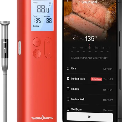 ThermoMaven Smart Bluetooth Wireless Meat Thermometer, 10X Enhanced Sub-1G Signal and Stability, Standalone Display Base, Certified Accuracy ±0.5°F, WiFi Unlimited Range for BBQ, Oven, Smoker, Grill