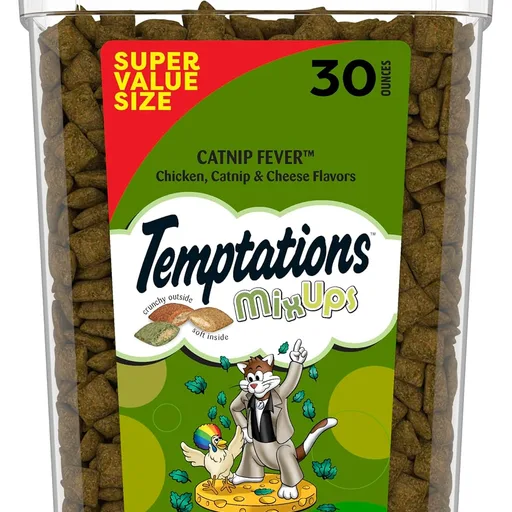 Temptations MixUps Crunchy and Soft Cat Treats, Catnip Fever, 30 oz | Under 2 calories per treat, no artificial flavors, 100% complete & balanced for adult cats, resealable stay-fresh tub
