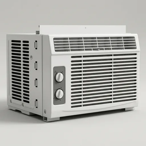 Amazon Basics 5000-BTU Window Air Conditioner with Quiet Operation, Up to 150 Sqf, Cool and Fan Functions, Washable Filter, Adjustable Window Kit, Intuitive Mechanical Controls, for Small Room, White