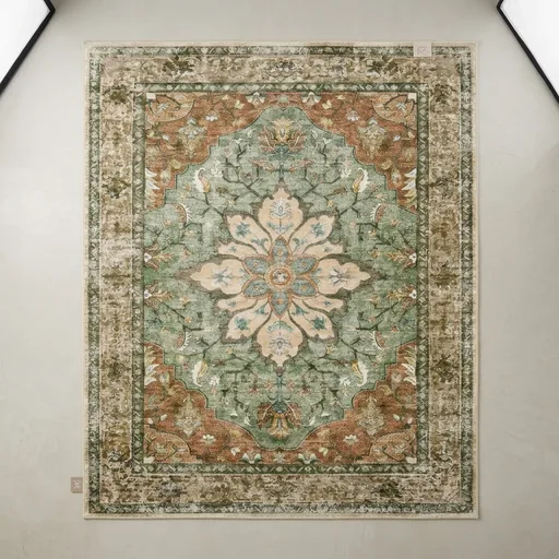 RELEANY Area Rugs 8'x10' Washable Non-Slip, Floral Vintage Distress Medallion Carpet for Living Room Bedroom Dining Room, Terracotta Burnt Orange Green