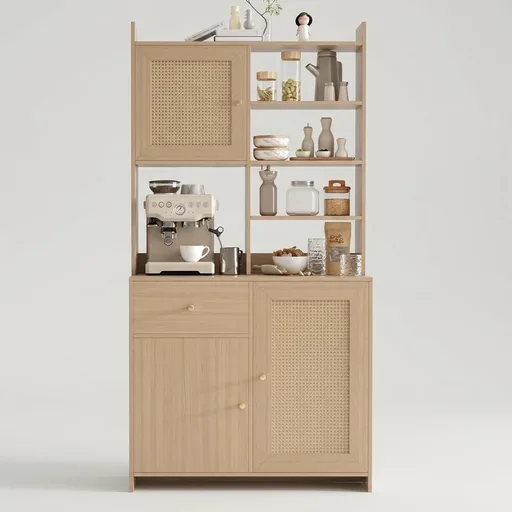 IDEALHOUSE Kitchen Pantry Cabinet with Adjustable Shelf, 71" Tall Storage Cabinet with Microwave Stand, Food Pantry Cabinets for Kitchen, Dining Room, Living Room, Natural