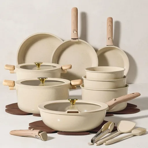 CAROTE 25PCS Ceramic Cookware Set, Pots and Pans set Non Stick, RV Kitchen Cooking Set Removable Handles, Oven Safe, Induction Cookware, Non-toxic Kitchen Cooking Set, PFAS and PFOA Free