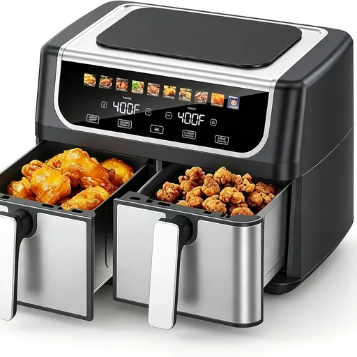 Dual Basket Air Fryer 9.5QT, 10 Presets ,Sync Finish & Match Cook, 1700W | 10 Preset Modes | Touch Control | Shake Reminder | Auto Shut-Off | Overheat Protection | Double Basket