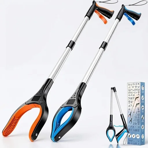 32" Grabber Reacher Tools, 2 Pack Upgraded Strong Foldable Reacher Grabber Heavy Duty Pickup Tool, 4" Wide Claw Opening & 360° Rotating Jaw & Magnet Lightweight Grabber Tool for Senior Patient
