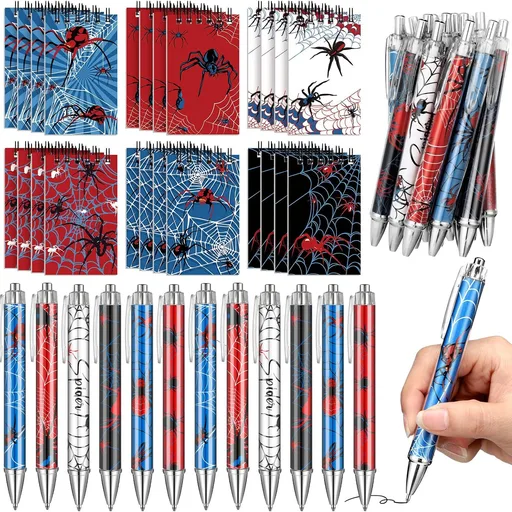 48 Pcs Spider Party Favor for Kids Boys Include Pocket Notebooks Ballpoint Pens Hero Theme Stationary Spiders Birthday Party Favor Back to School Gift Teacher Classroom Rewards Supplies